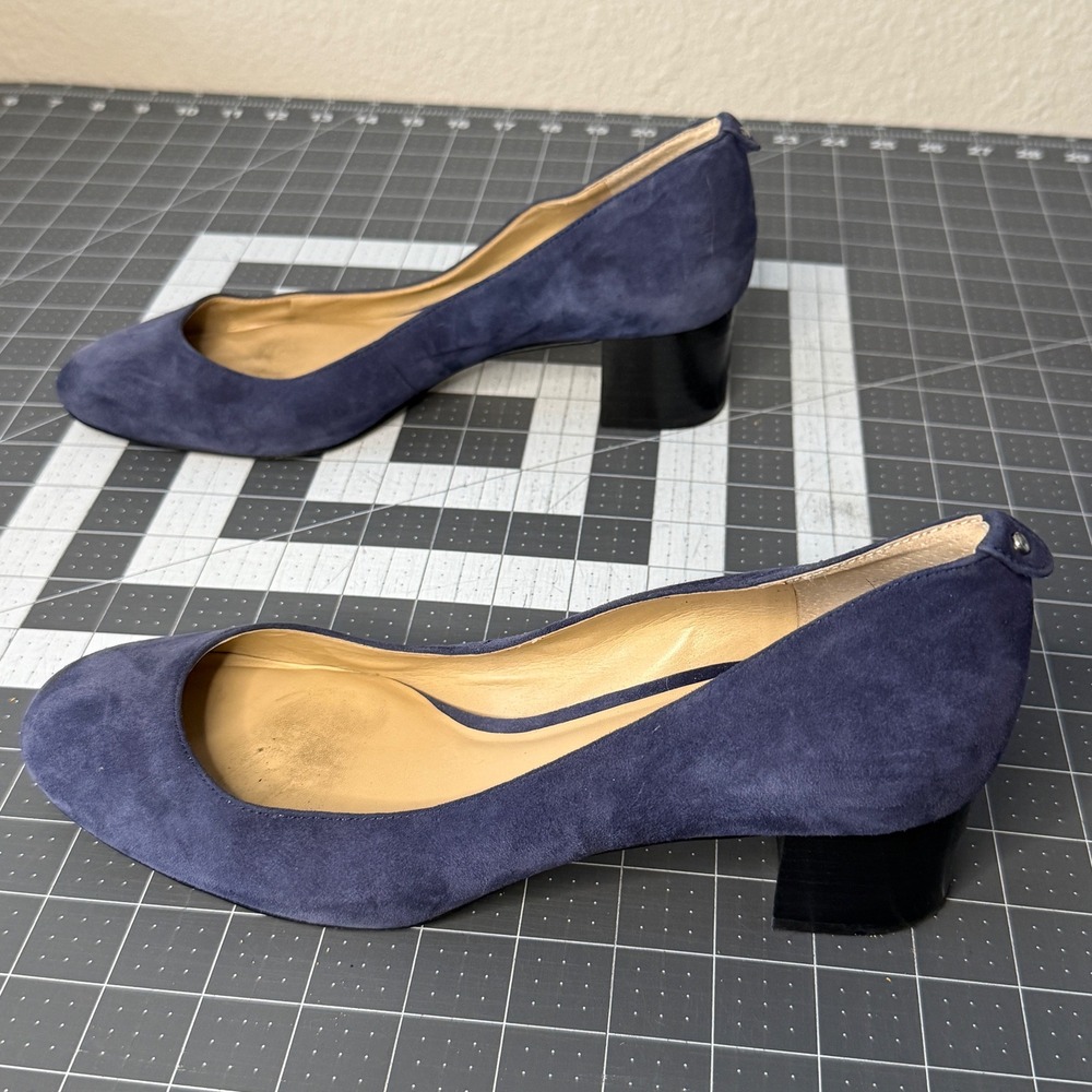 LandsEnd Womens 9B Navy Blue Suede Block Heel Pumps Shoes Career Capsule Classic - Picture 2 of 5